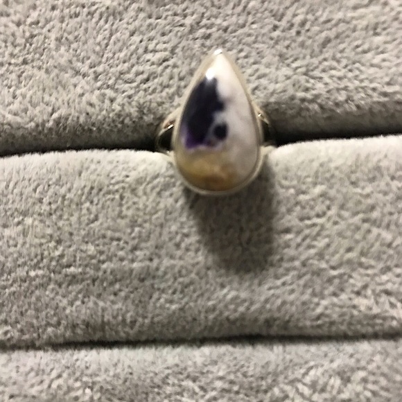 New Sterling Silver Purple Teardrop Morado Violet Flame Opal Ring Size 6.25 - Picture 13 of 14